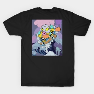 Cute slluks character fatty boy is skating on a big wave illustration T-Shirt